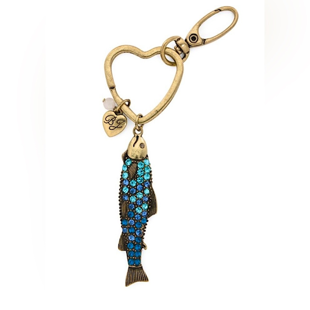 NIB Betsey Johnson Rhinestone Mermaid Jewels Sardine fish Bag Charm/Key Chain